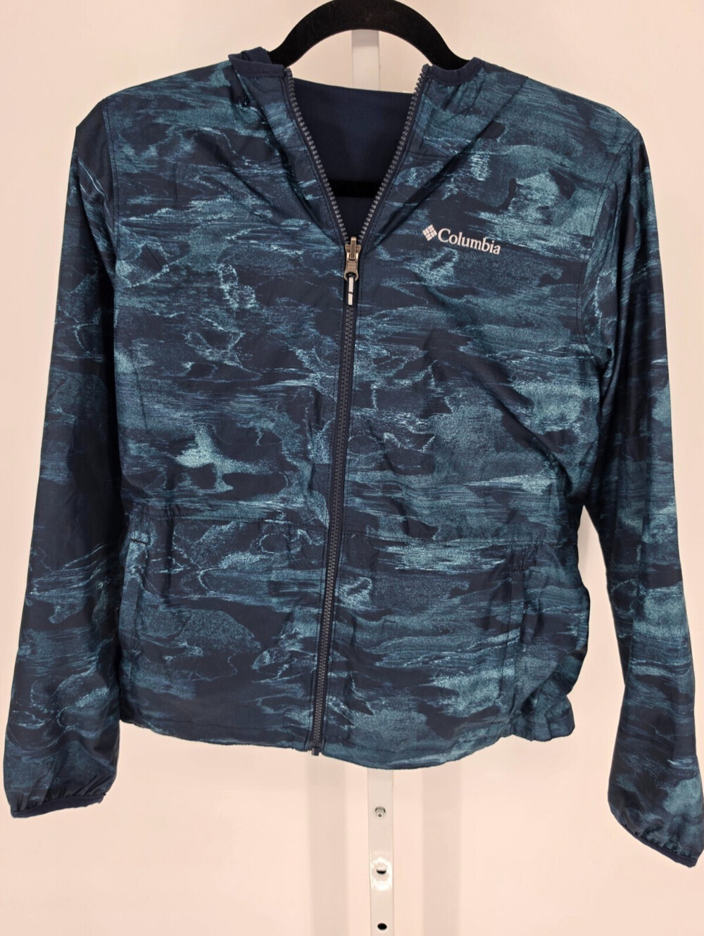 Columbia Kids' Sz L (14/16) Pixel Grabber Reversible Jacket Blue Marbled Print